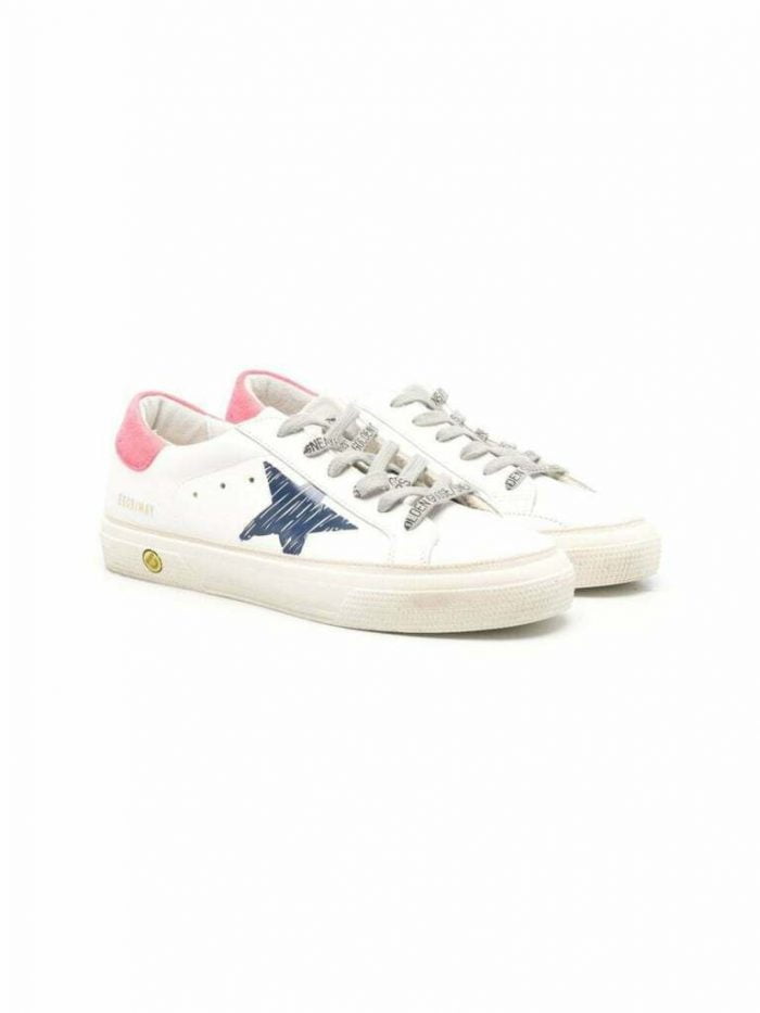 MAY LEATHER UPPER PRINT STAR SUEDE HEEL WHITE/NAVY BLUE/LOBSTER FLUO