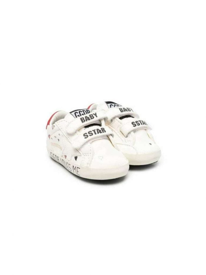 BABY SCHOOL NAPPA UPPER WITH HEARTS PRINT NAPPA STAR AND STRIPES LEATHER HEEL SIGNATURE FOXING WHITE